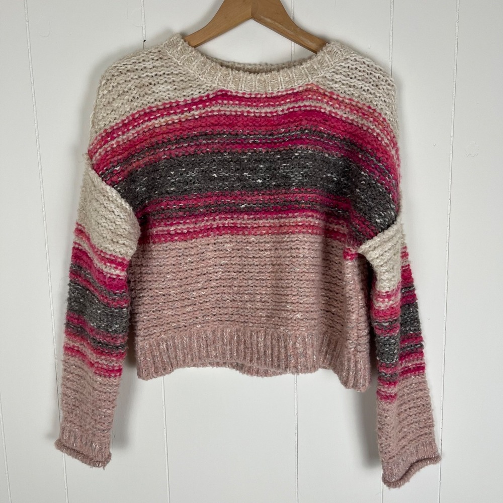 Pilcro Anthropologie Crewneck Pullover Sweater Small Pink Chunky Wool